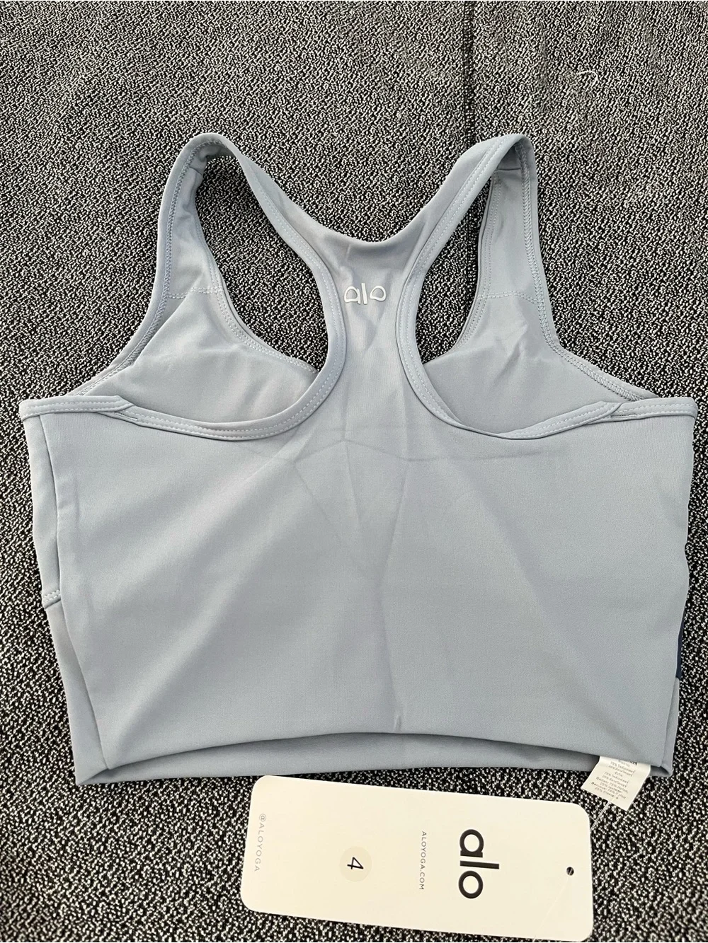 ALO Yoga Light Blue Racerback Sports Bra with Navy Contrast
